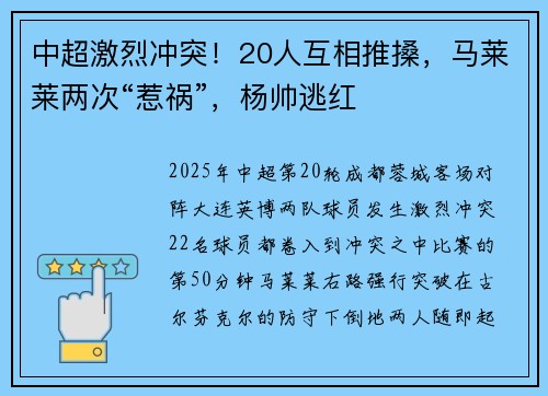中超激烈冲突！20人互相推搡，马莱莱两次“惹祸”，杨帅逃红